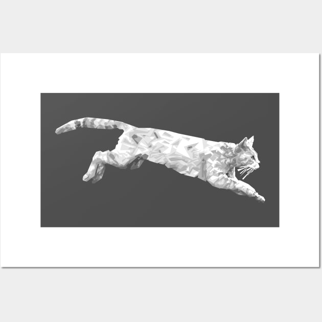 Cat Jumping Black & White Wall Art by Paradox Studio